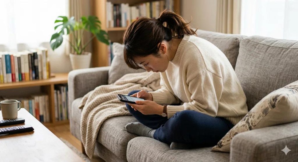 ゲームに没頭する女性