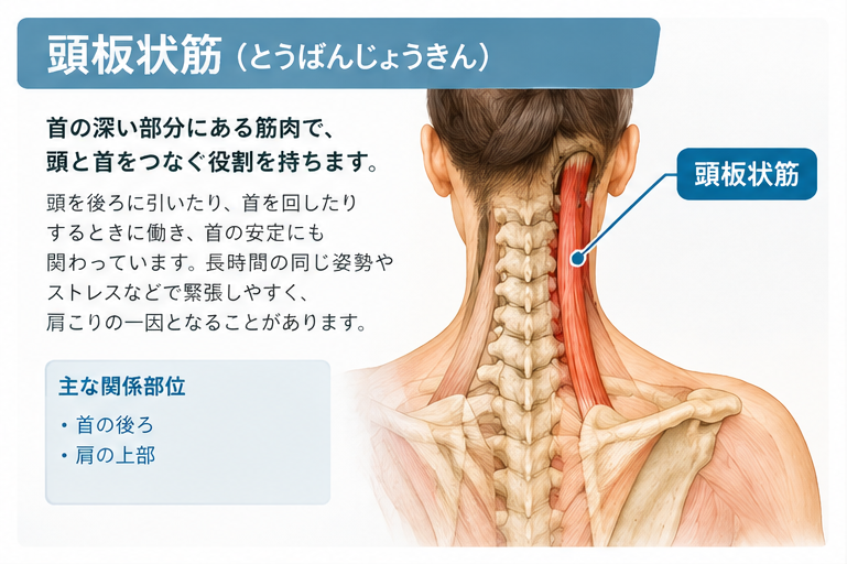 頭板状筋のイメージと働きを説明した画像